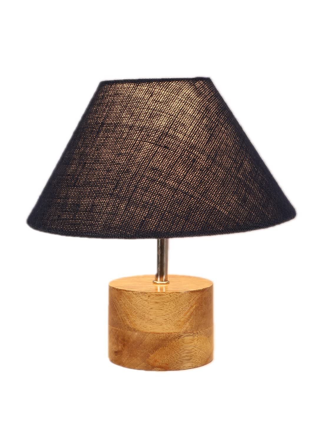 Wood Table lamp with Blue Jute Shade