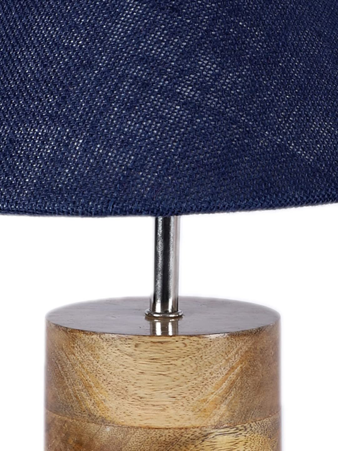 Wood Table lamp with Blue Jute Shade