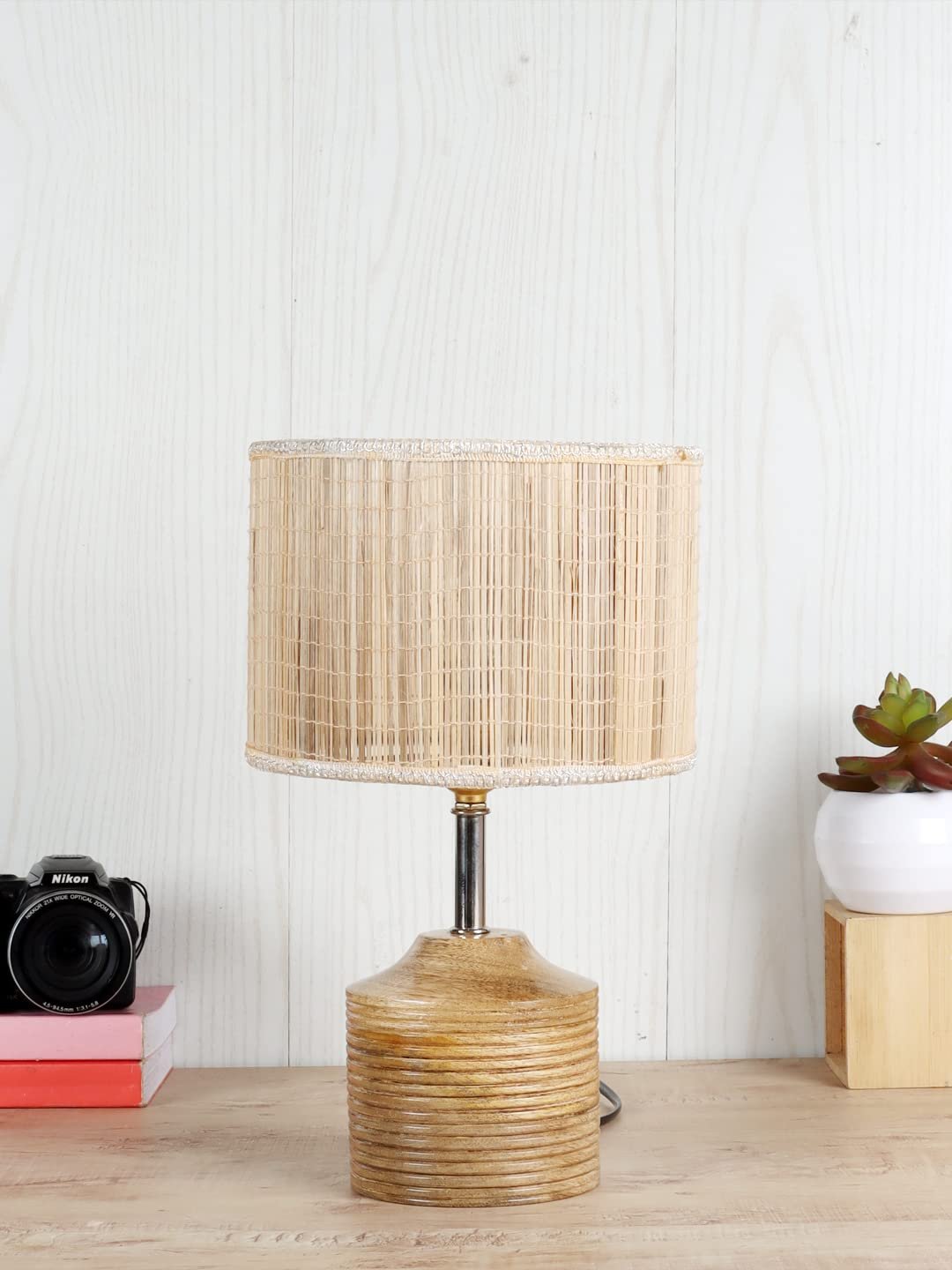 Wood Table lamp with Bamboo Shade