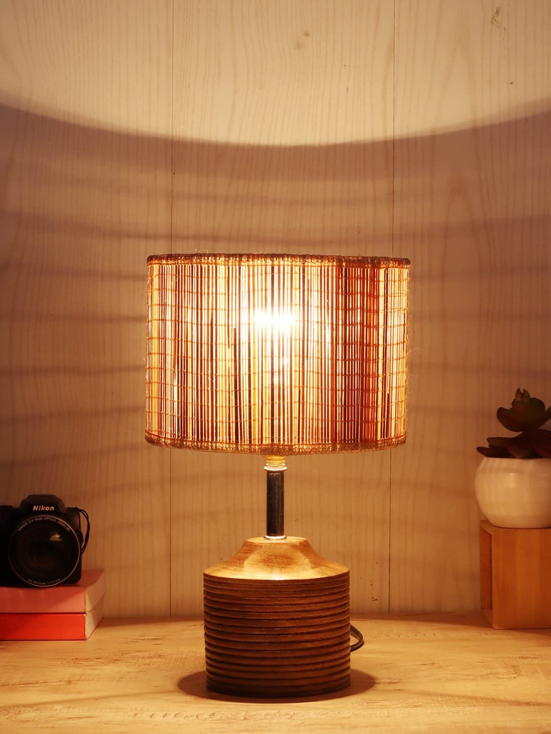 Wood Table lamp with Bamboo Shade