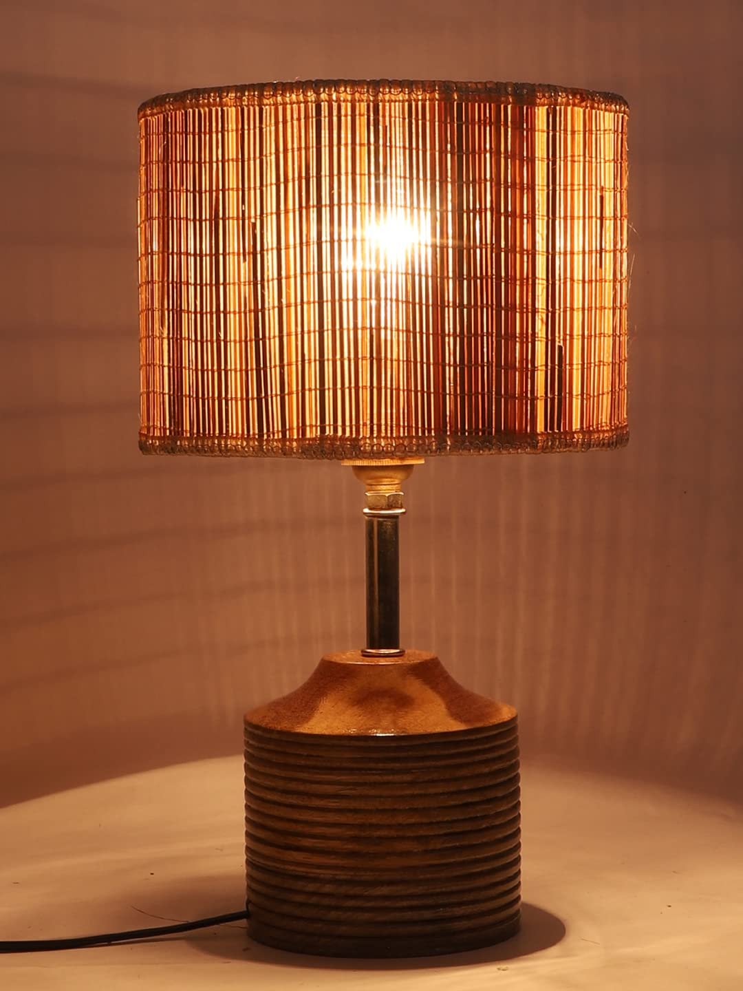 Wood Table lamp with Bamboo Shade