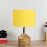 Wood Table lamp with Yellow Cotton Shade