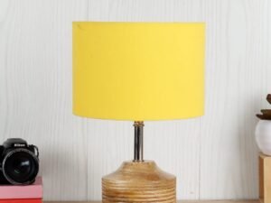 Wood Table lamp with Yellow Cotton Shade