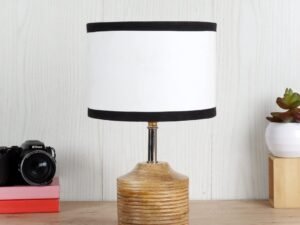 Wood Table lamp with Multicolor Cotton Shade