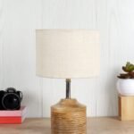 Wood Table lamp with White Jute Shade