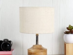 Wood Table lamp with White Jute Shade
