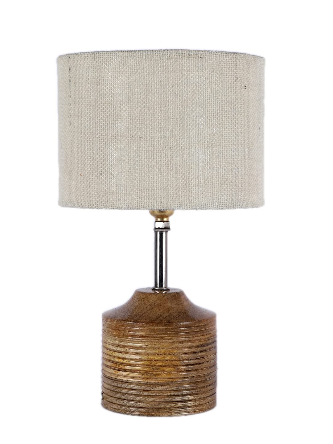 Wood Table lamp with White Jute Shade