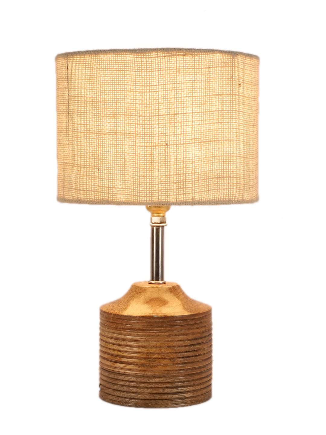 Wood Table lamp with White Jute Shade