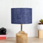Wood Table lamp with Blue Jute Shade