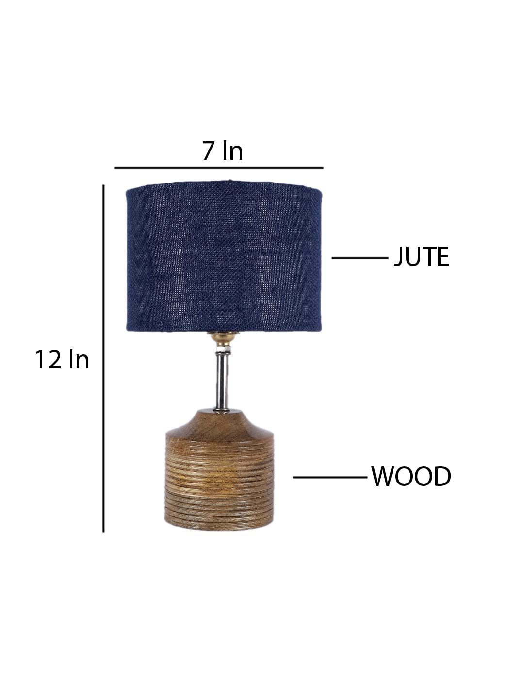 Wood Table lamp with Blue Jute Shade