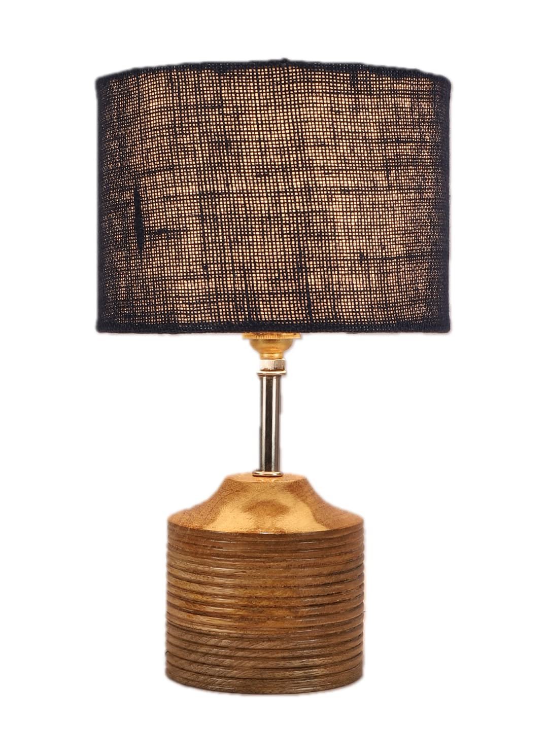 Wood Table lamp with Blue Jute Shade