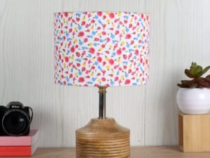 Wood Table lamp with Multicolor Cotton Shade