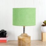 Wood Table lamp with Green Jute Shade
