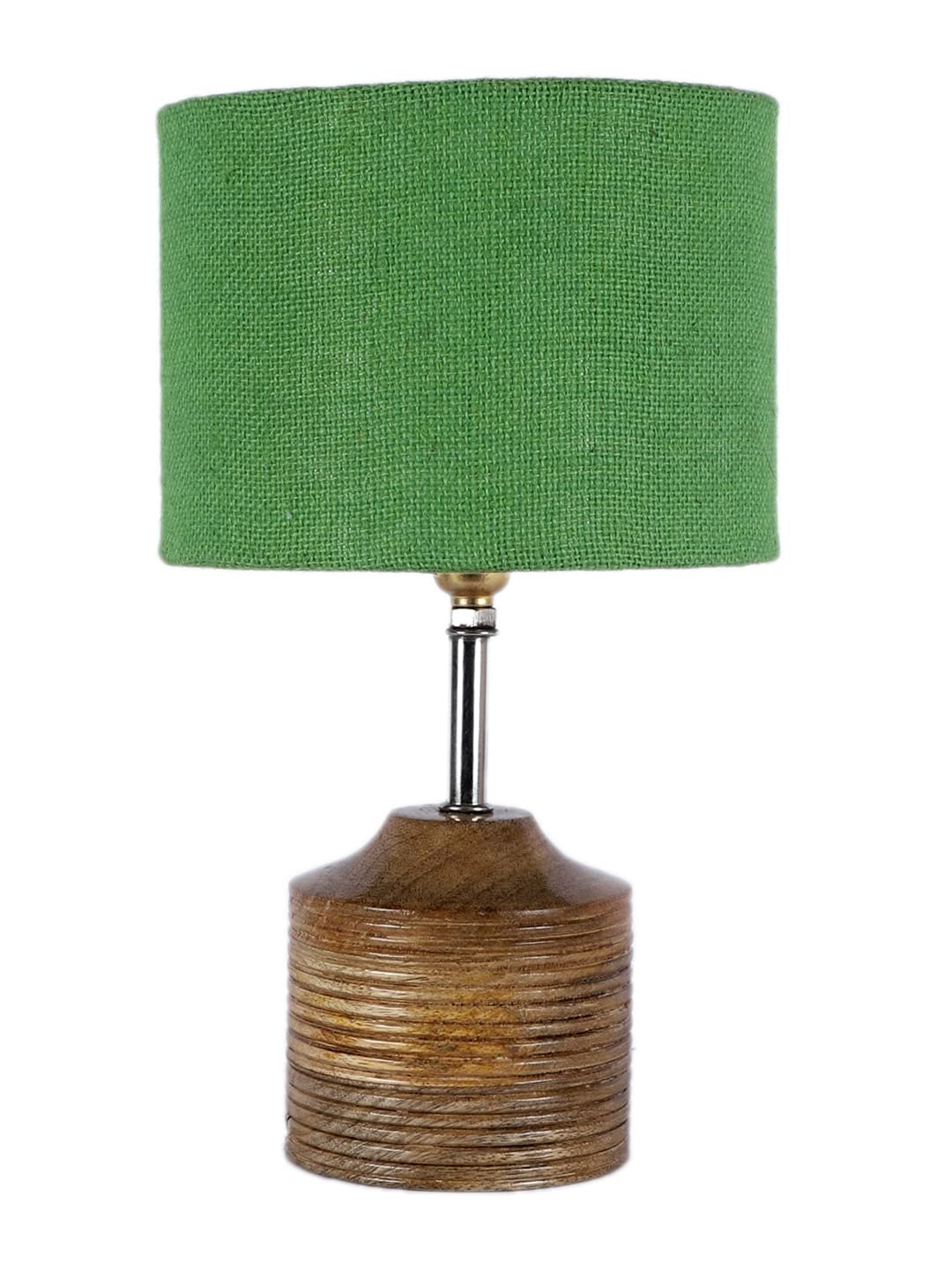 Wood Table lamp with Green Jute Shade