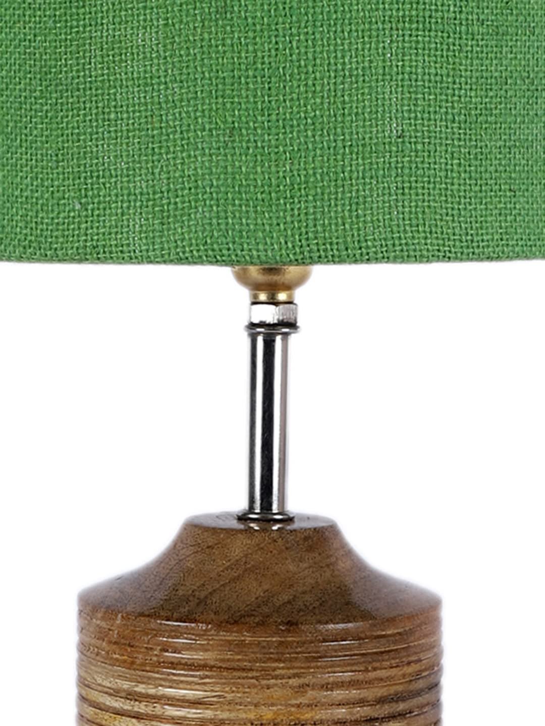 Wood Table lamp with Green Jute Shade