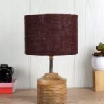 Wood Table lamp with Brown Jute Shade