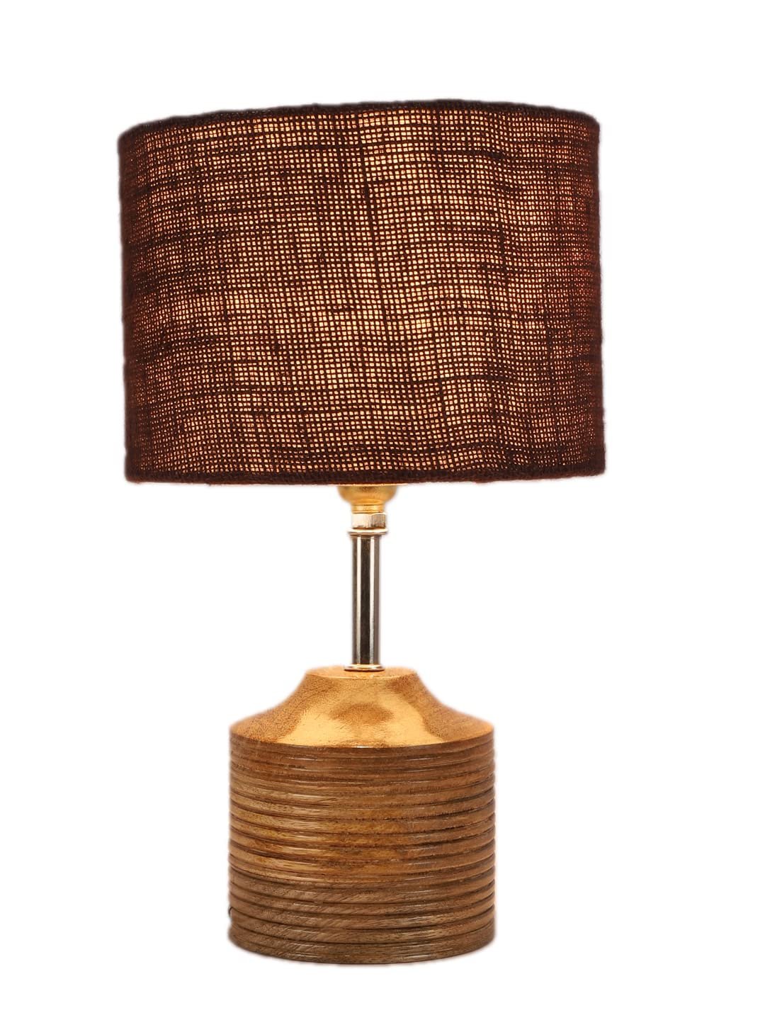 Wood Table lamp with Brown Jute Shade
