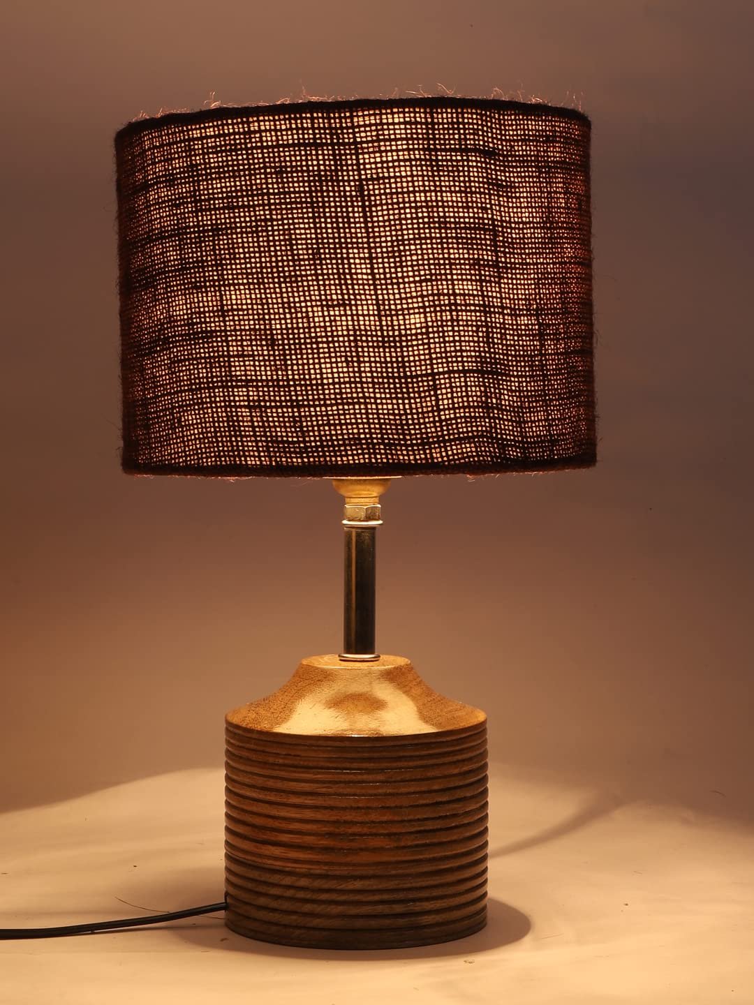 Wood Table lamp with Brown Jute Shade
