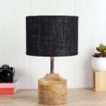 Wood Table lamp with Black Jute Shade