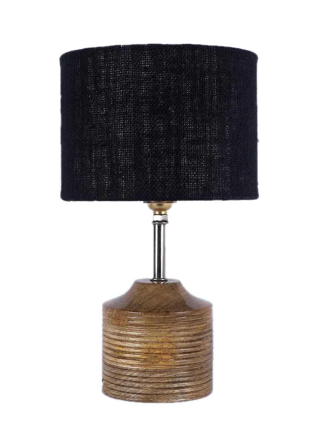 Wood Table lamp with Black Jute Shade