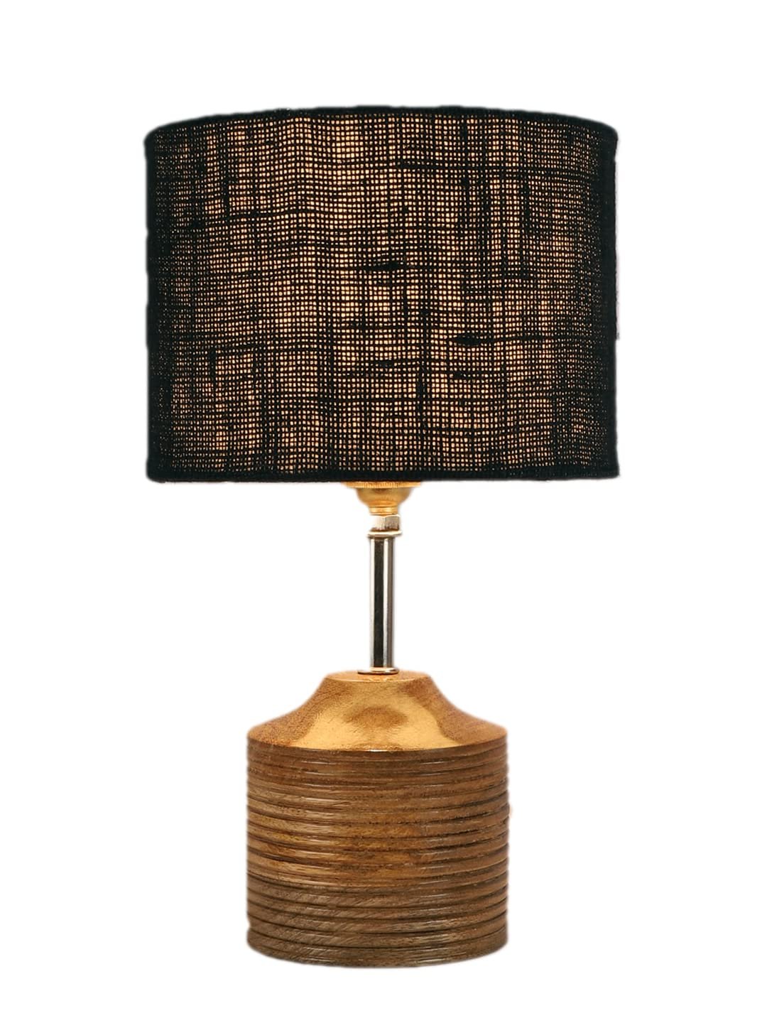 Wood Table lamp with Black Jute Shade