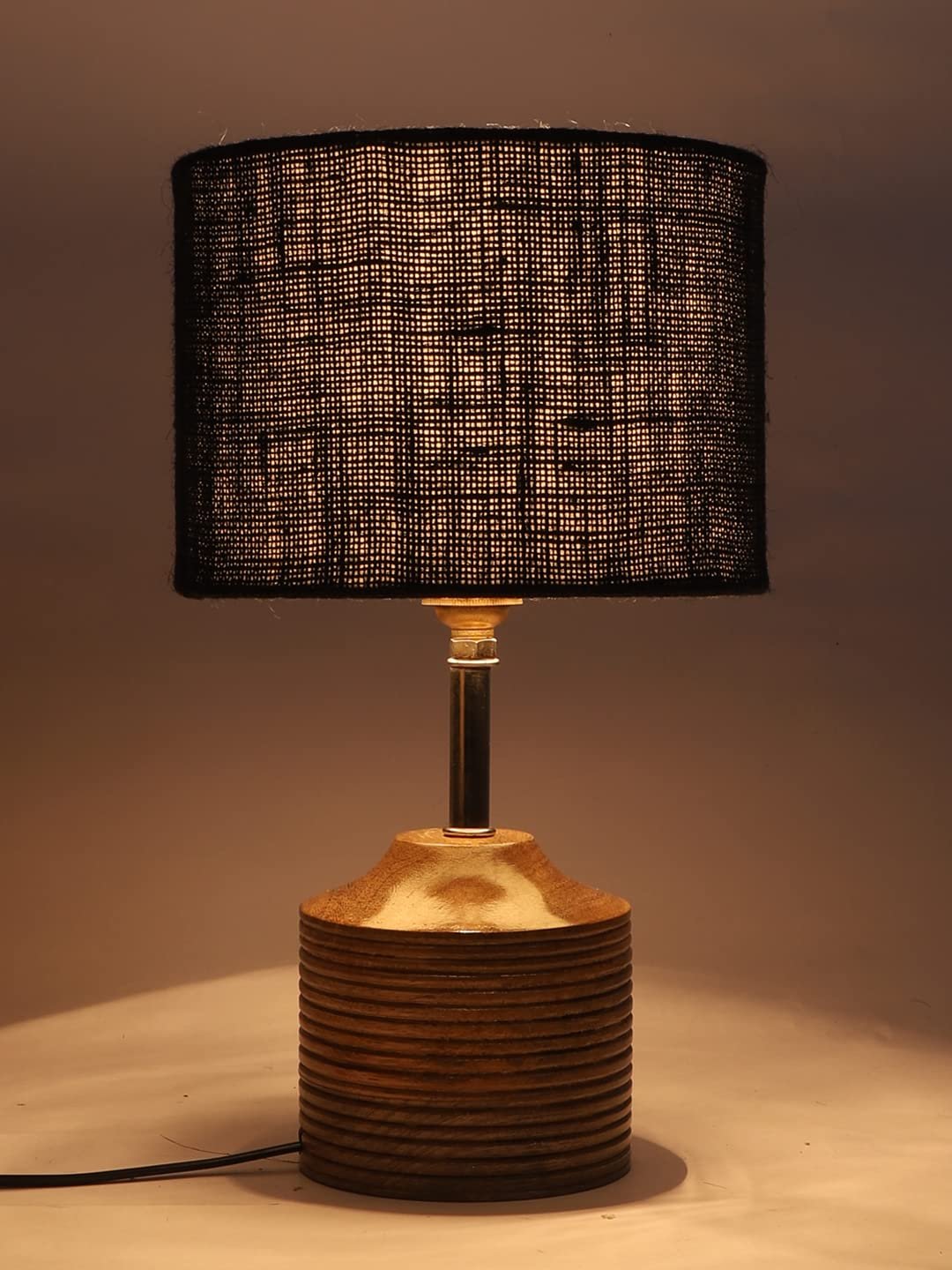 Wood Table lamp with Black Jute Shade