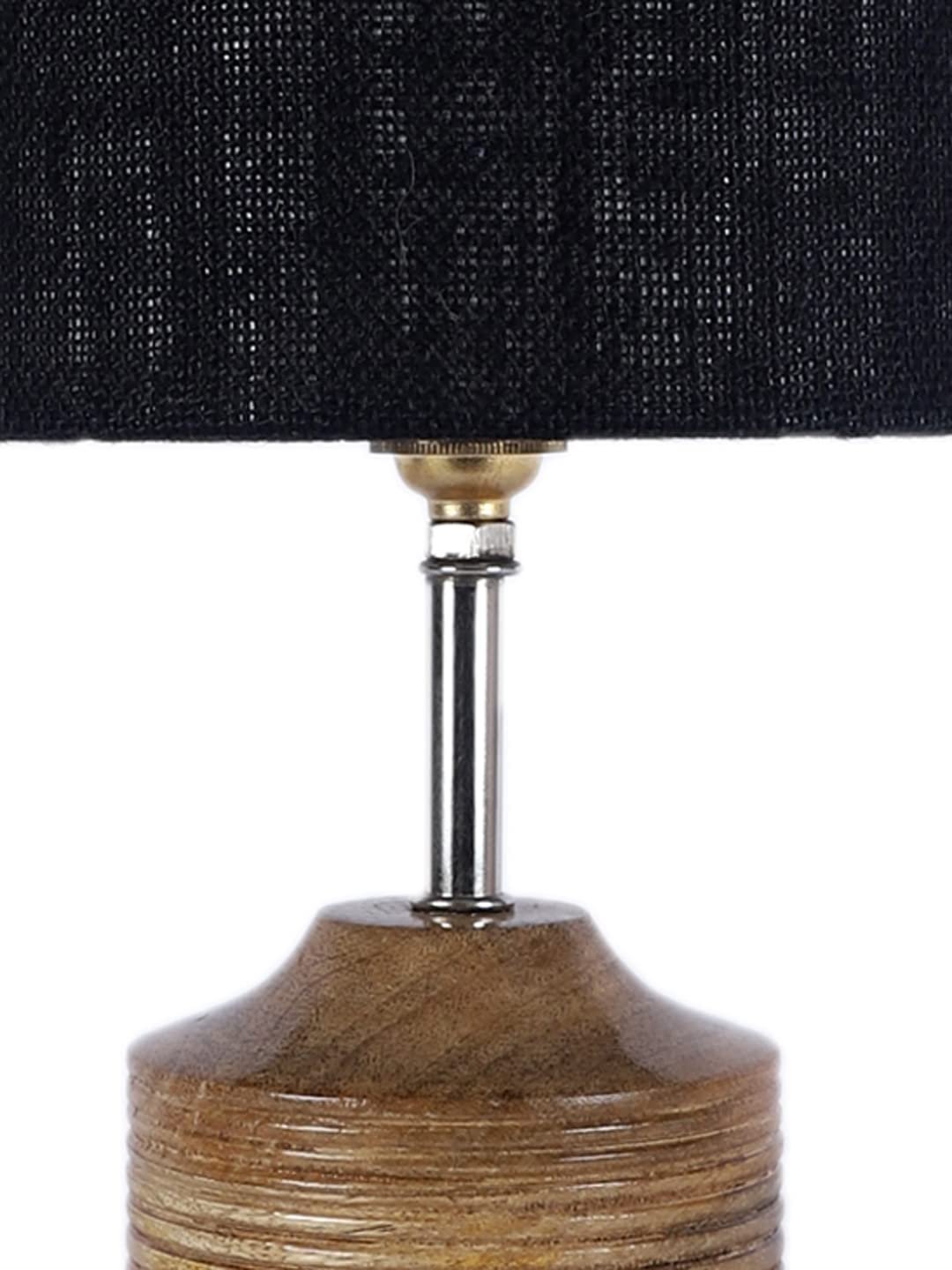 Wood Table lamp with Black Jute Shade