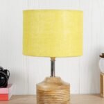 Wood Table lamp with Yellow Jute Shade