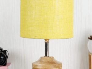Wood Table lamp with Yellow Jute Shade