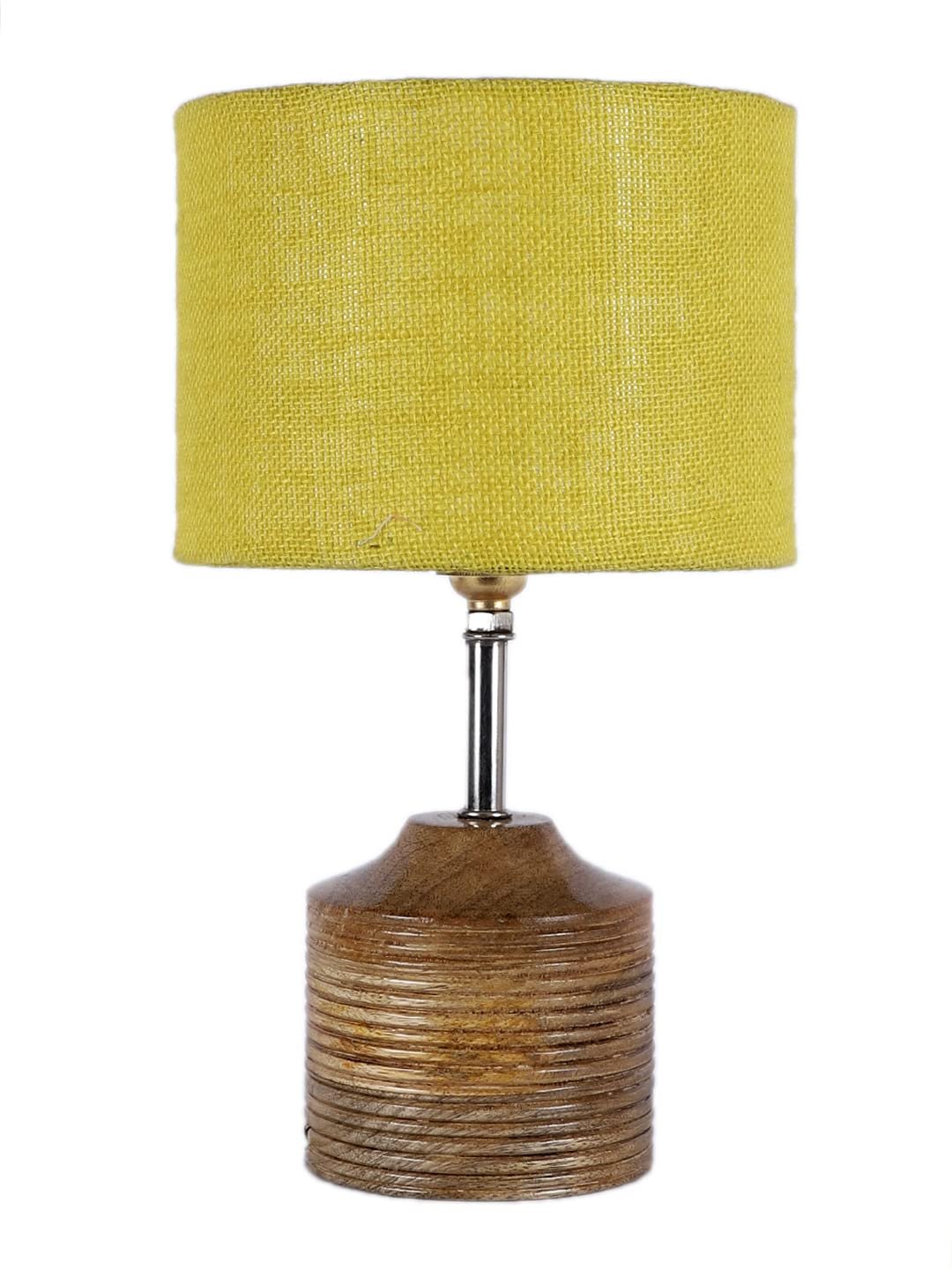 Wood Table lamp with Yellow Jute Shade