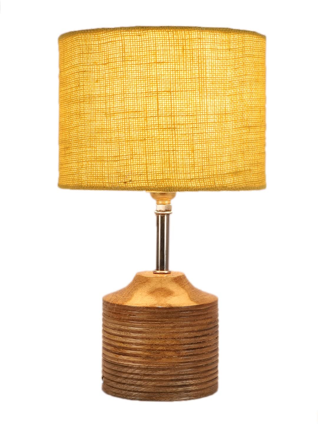 Wood Table lamp with Yellow Jute Shade
