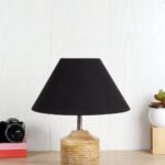 Wood Table lamp with Black Cotton Shade