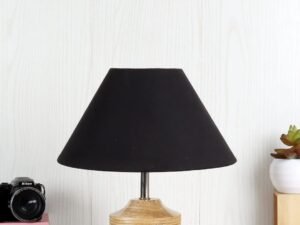 Wood Table lamp with Black Cotton Shade