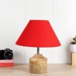 Wood Table lamp with Red Cotton Shade