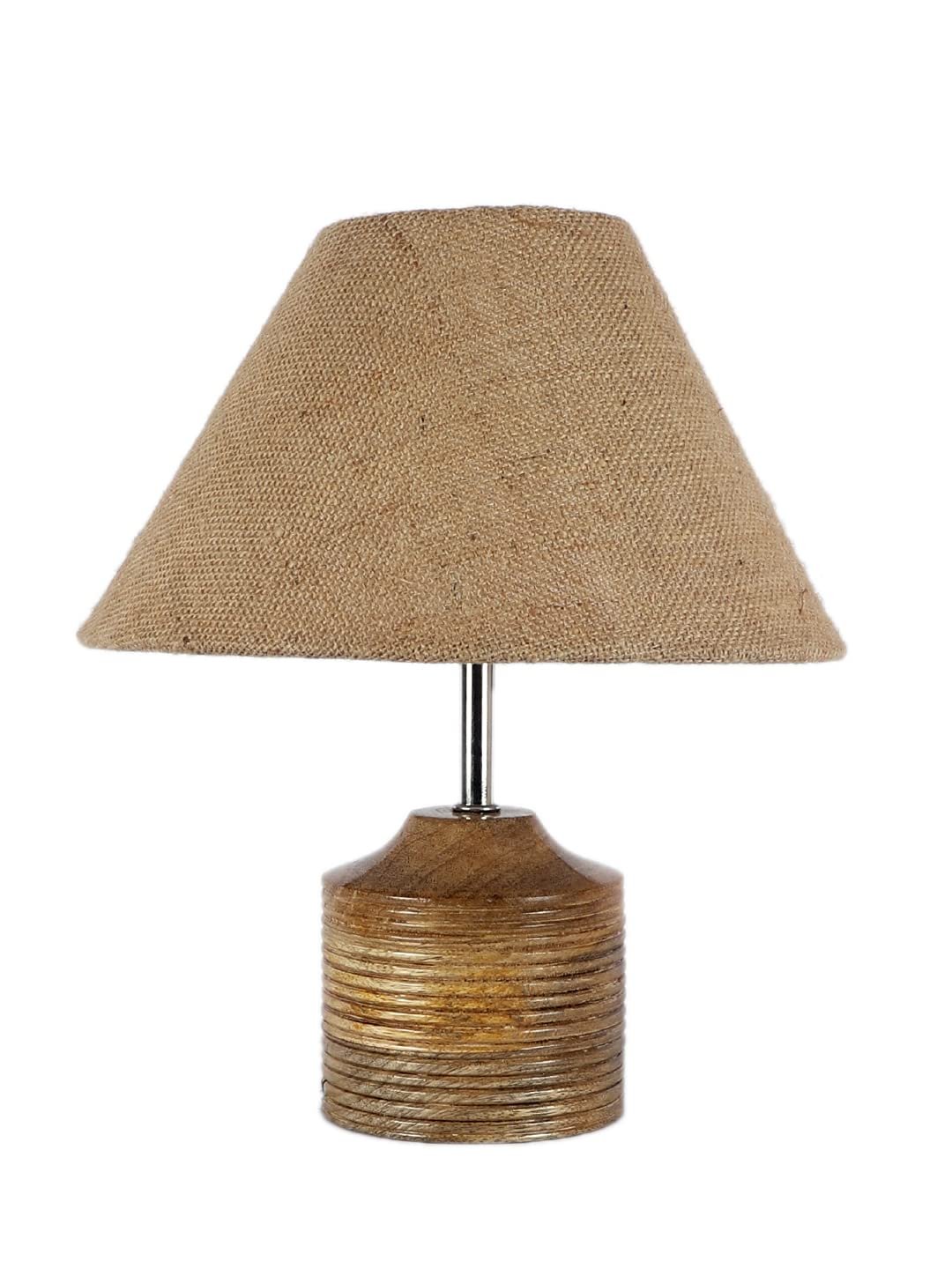 Wood Table lamp with Beige Jute Shade