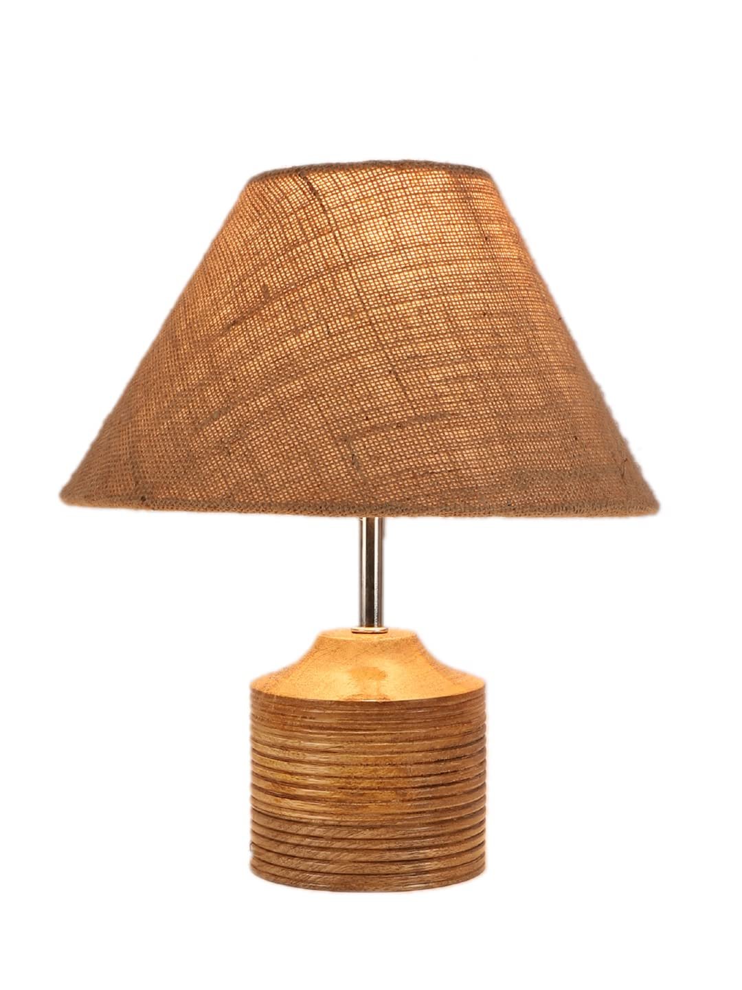 Wood Table lamp with Beige Jute Shade