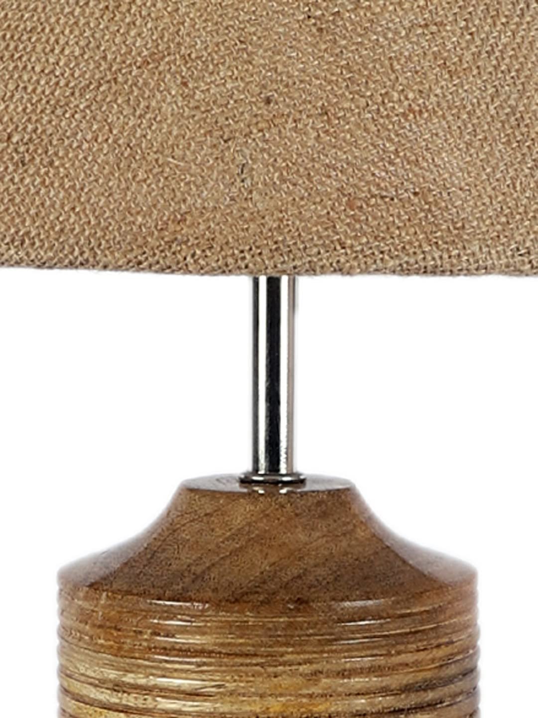 Wood Table lamp with Beige Jute Shade
