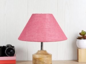 Wood Table lamp with Pink Jute Shade