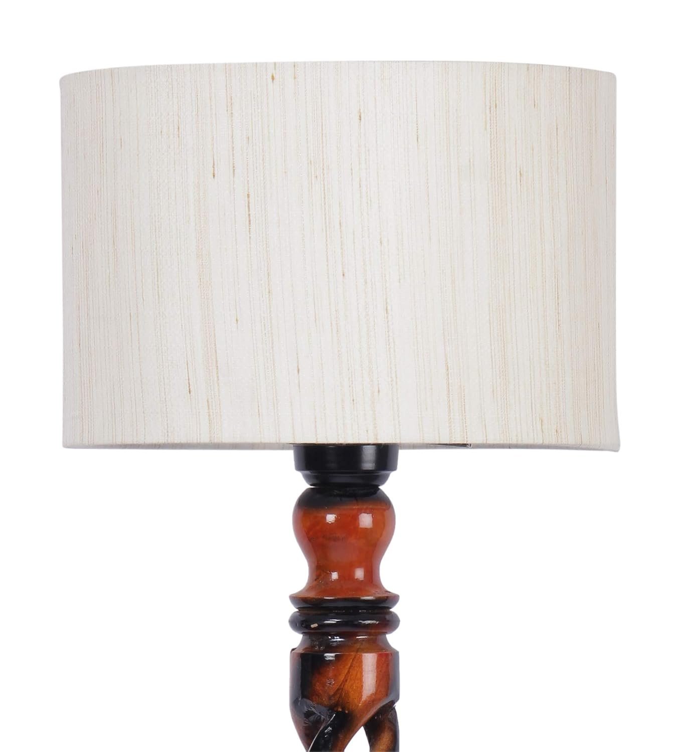 Off-White Cotton Drum Wooden Floor Lamp -1- (12x56.7 inches) -Open Snake