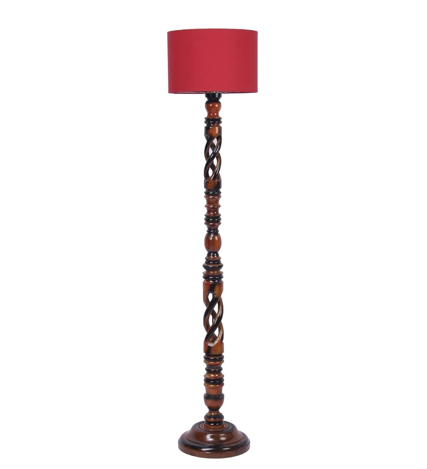 Red Cotton Drum Wooden Floor Lamp -3-(12x56.7 inches) -Open Snake