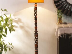 Yellow Cotton Drum Wooden Floor Lamp -5-(12x56 .7inches) -Open Snake