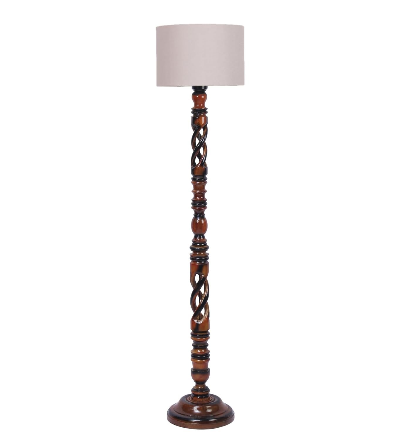 Grey Cotton Drum Wooden Floor Lamp -6-(12x56.7inches) -Open Snake