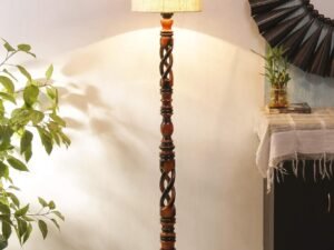 White Jute Drum Wooden Floor Lamp -9-(12x56.7inches) -Open Snake