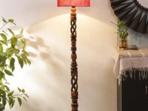 Pink Jute Drum Wooden Floor Lamp -10-(12x56.7inches) -Open Snake