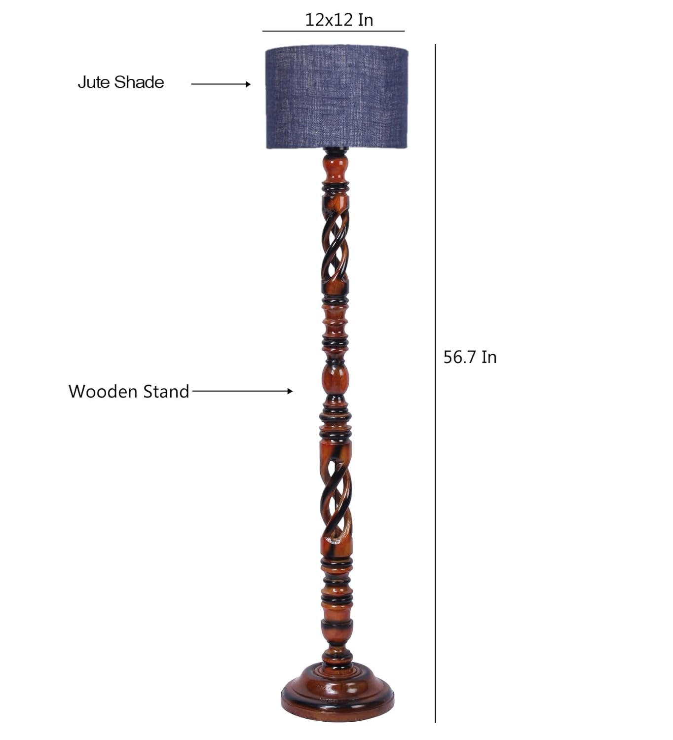 Blue Jute Wooden Floor Lamp -12-(12x56.7inches) -Open Snake