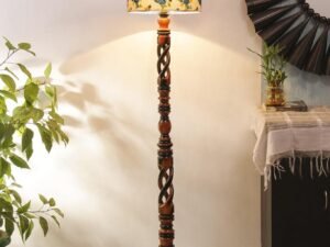 Printed Cotton Drum Wooden Floor Lamp -13-(12x56.7inches) -Open Snake