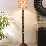 Printed Cotton Drum Wooden Floor Lamp -14 (12×56.7inches) -Open Snake