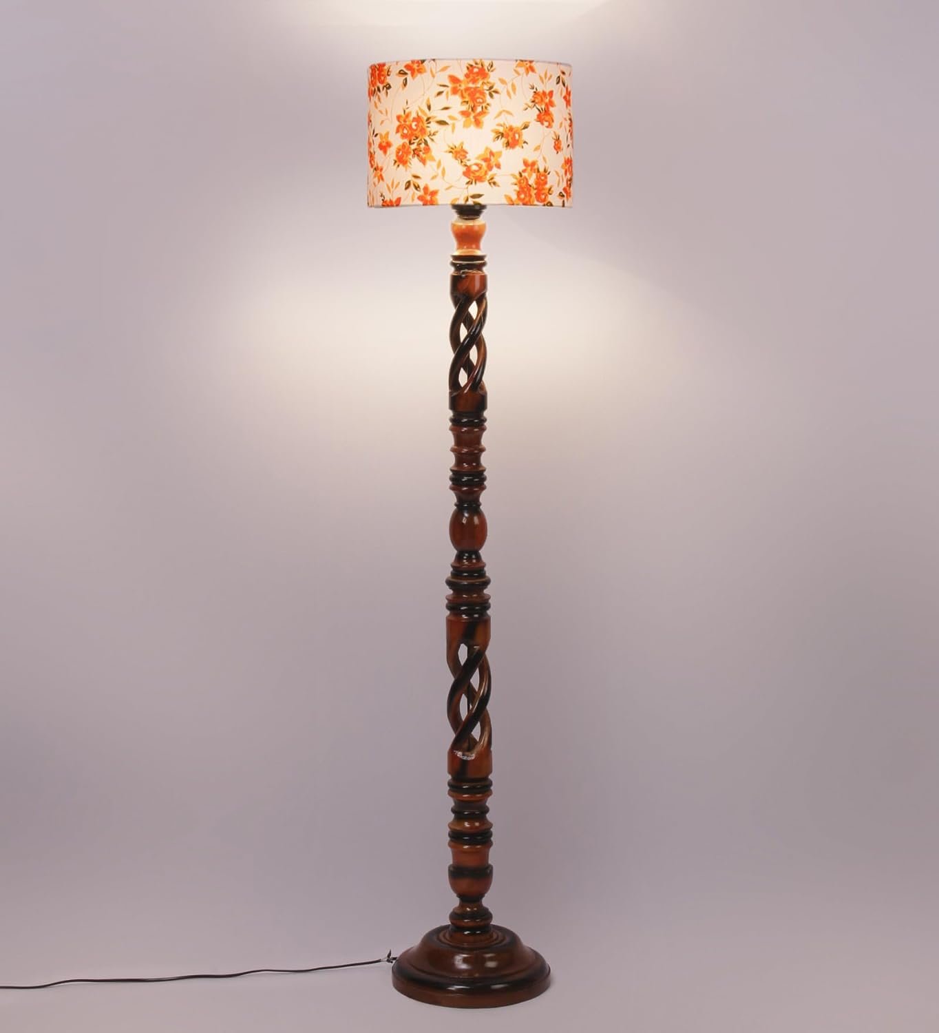 Printed Cotton Drum Wooden Floor Lamp -14 (12x56.7inches) -Open Snake