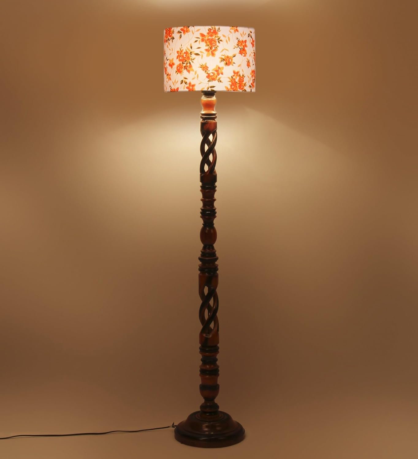 Printed Cotton Drum Wooden Floor Lamp -14 (12x56.7inches) -Open Snake