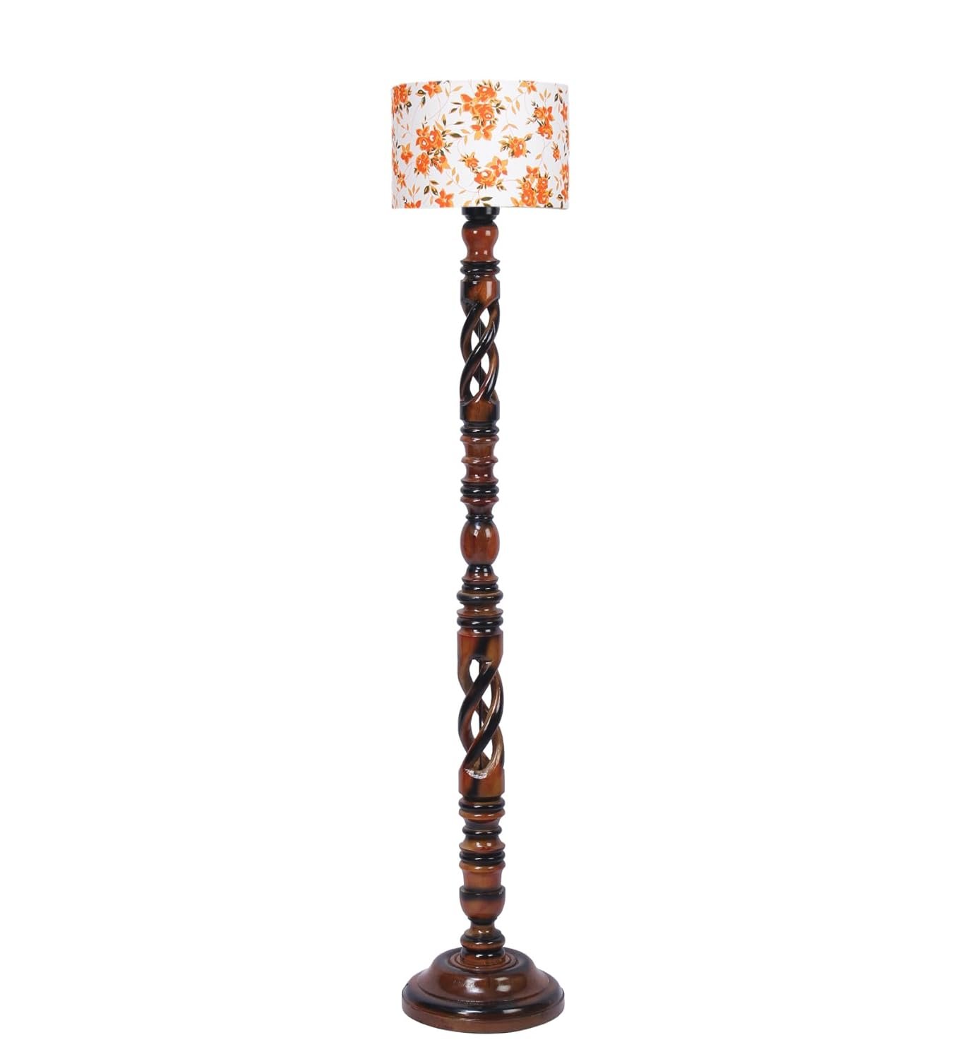 Printed Cotton Drum Wooden Floor Lamp -14 (12x56.7inches) -Open Snake